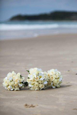 bouquets on beach